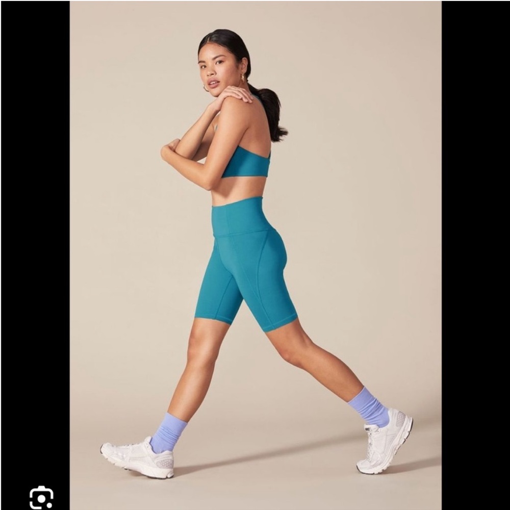 Girlfriend Collective Olympia (turquoise) high-rise bike shorts